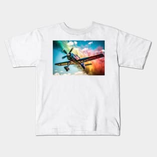 Plane in the sky color smoke Kids T-Shirt